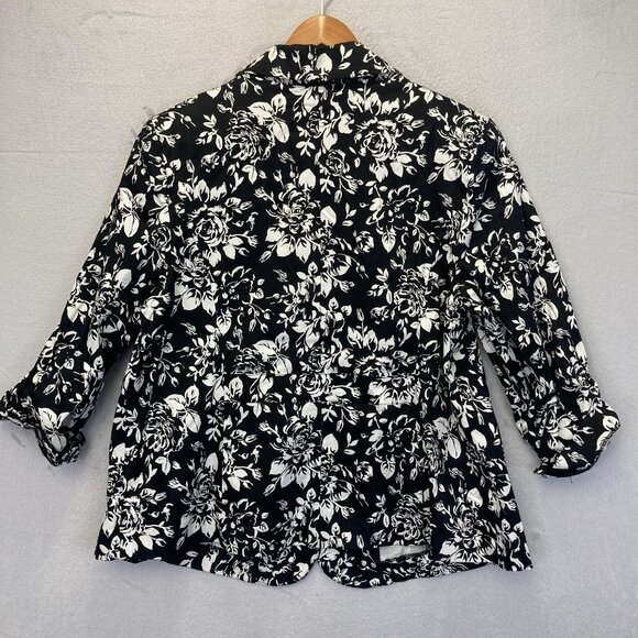 NWT Avenue Lighweight Floral Blazer Jacket Womens 18 Black White Ruched Sleeve - Picture 2 of 14